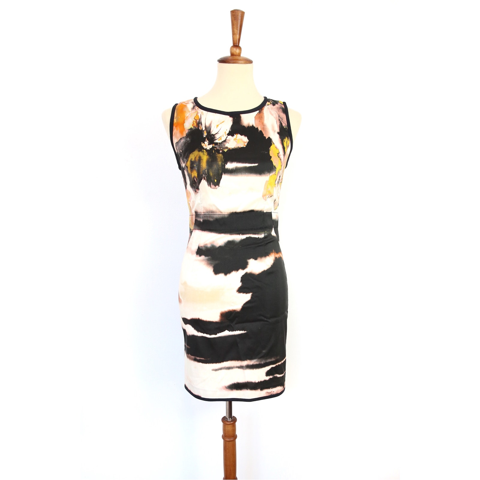 Aquilano Rimondi Dress Black White Pink Yellow Silk Shift Sleeveless Size Xs
